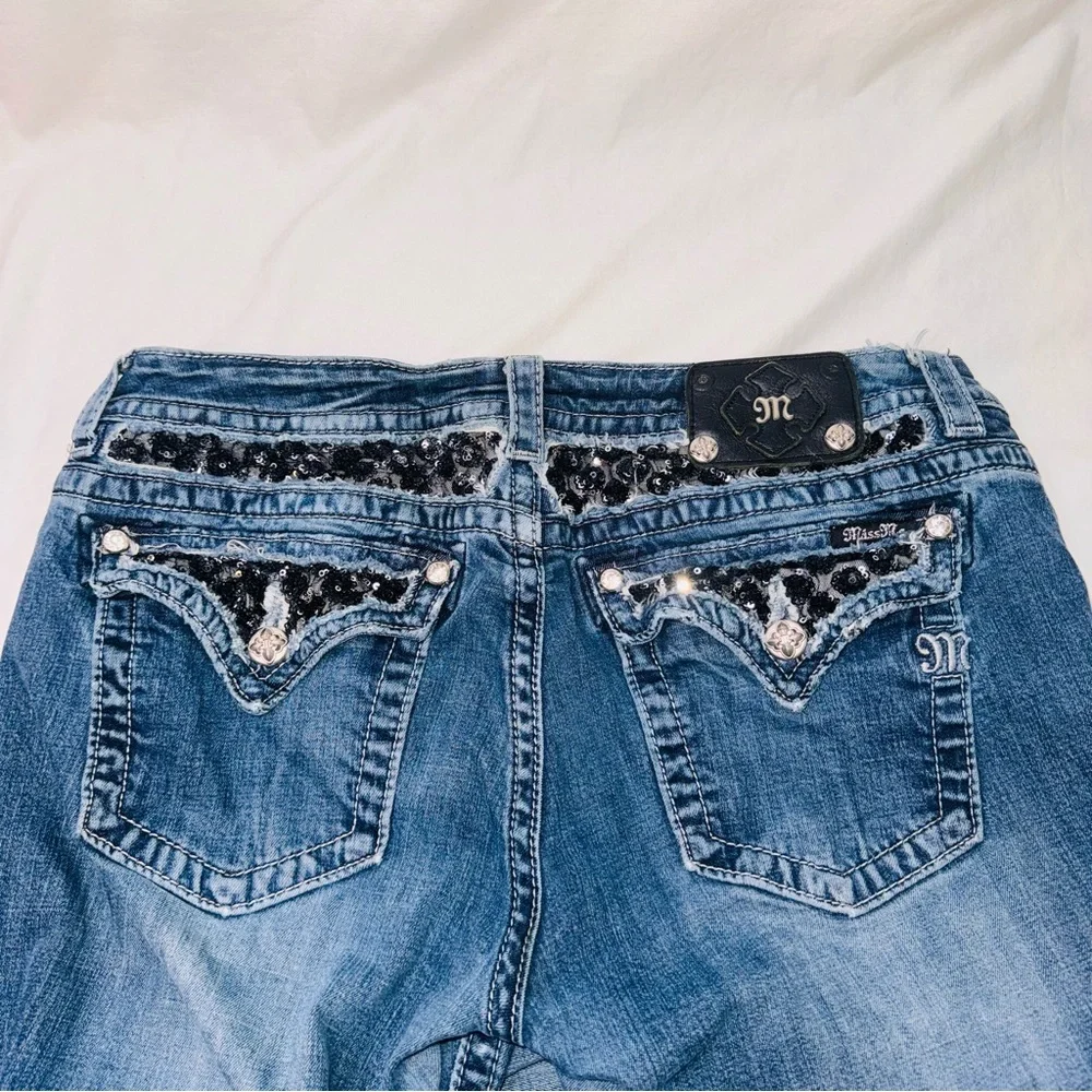 Miss Me Boot Cut Blue Jeans size 33 with Black Details - Picture 6 of 13